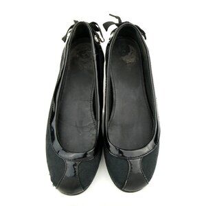 Coach Black Canvas & Patent Leather Ballet Flats Womens Size 6.5‎